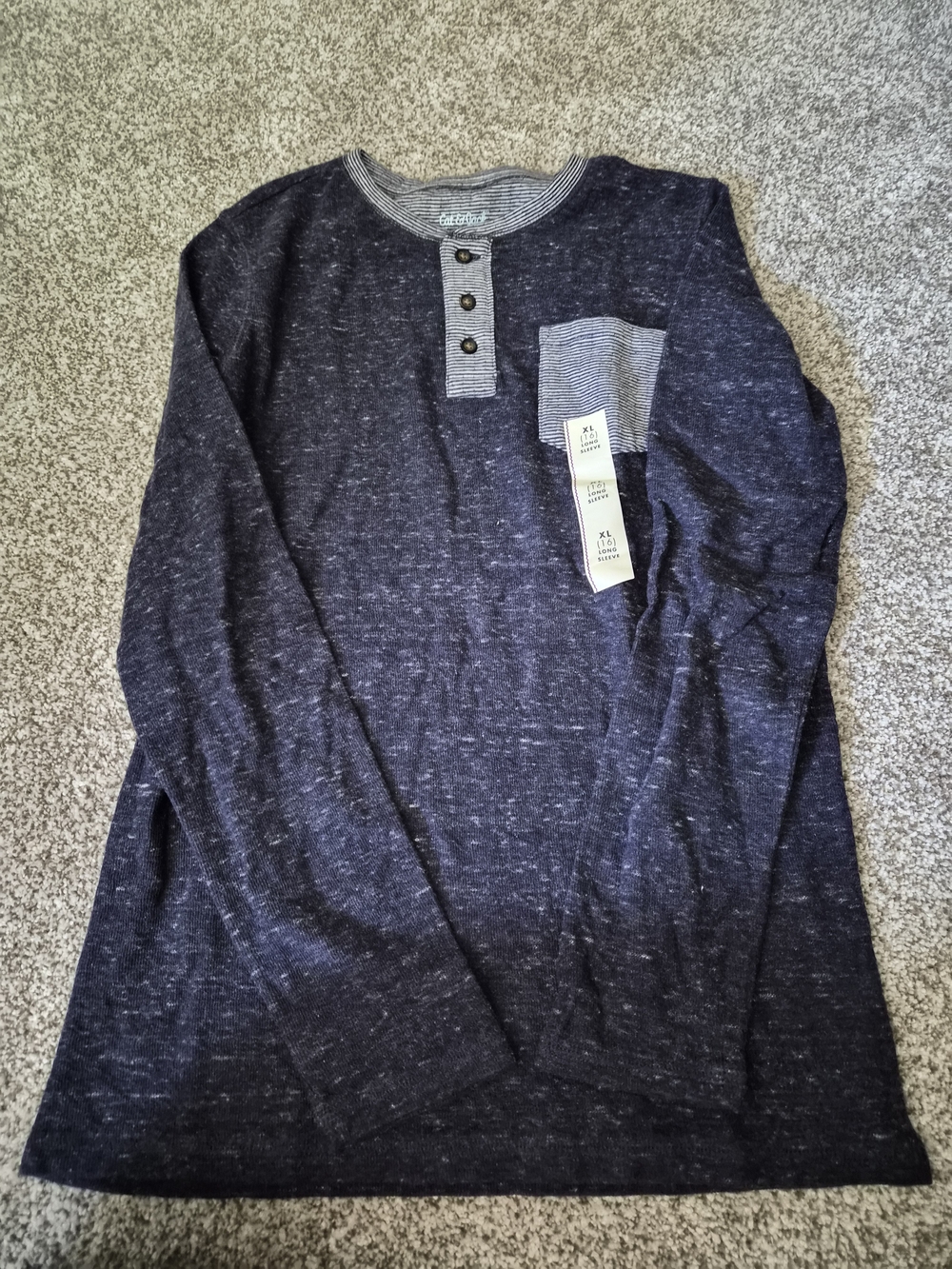 Cat & Jack Long-Sleeve Henley Tee in Dark Heather Navy with Striped Pocket